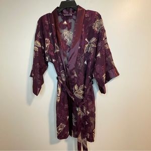 California Dynasty Vintage Kimono Robe Maroon Gold